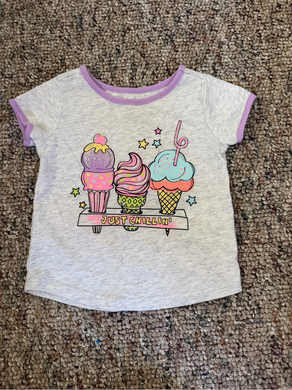 Just Chillin' Ice Cream Graphic Tee - Light Gray & Purple - Kids